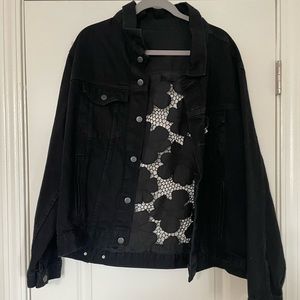 Black floral denim jacket